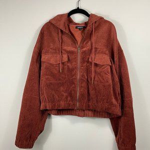 Corduroy Zip-Up Jacket with Hoodie and Pockets